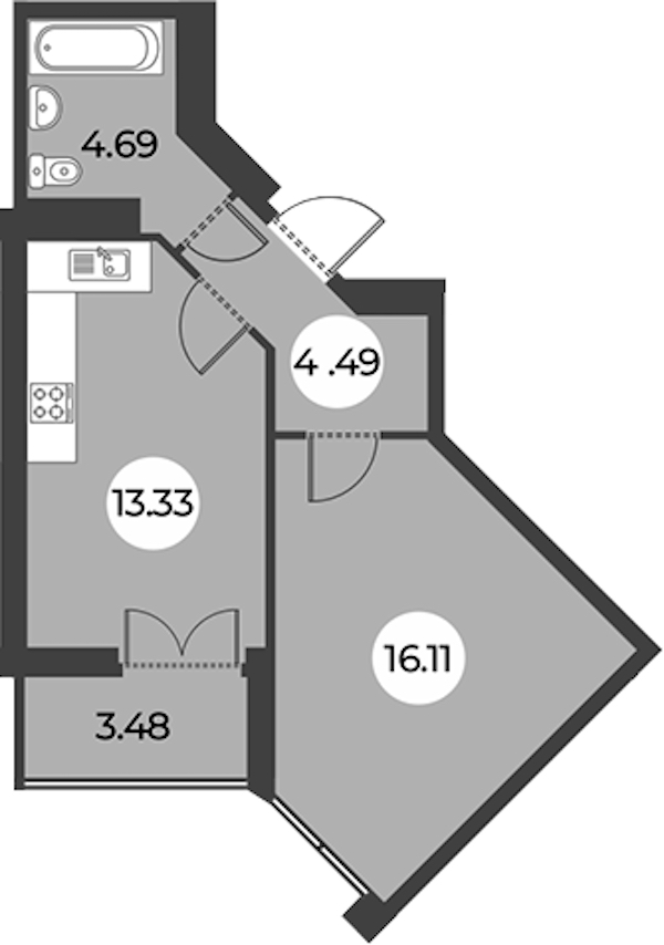 1-комнатная квартира 40.36 м², 4/24 эт., ЖК «Огни Залива»
